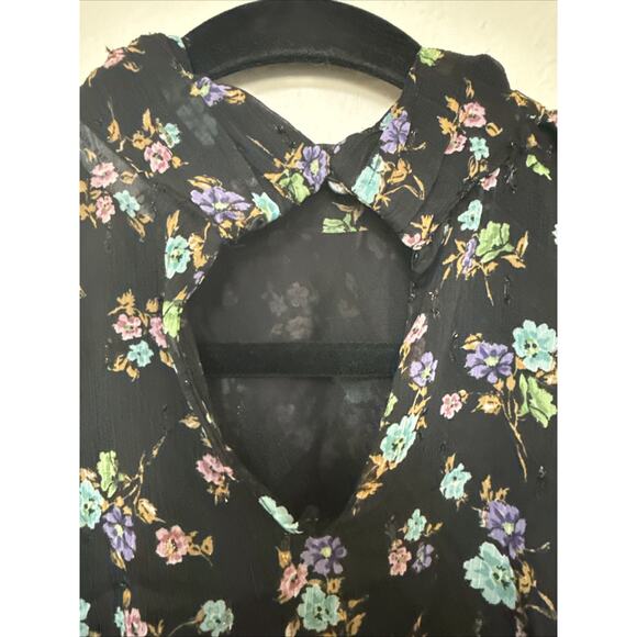 Zara Crop Black Sheer Floral Blouse Y2K Long Sleeve high mock neck keyhole sz S - Picture 8 of 15